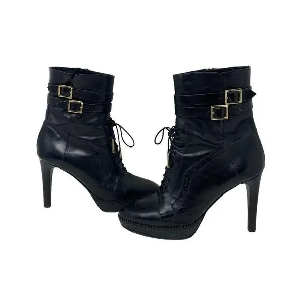 BURBERRY Brogue Leather Laser Cut Lace Up Stiletto Boots Size 40 or US 10 - Picture 2 of 13